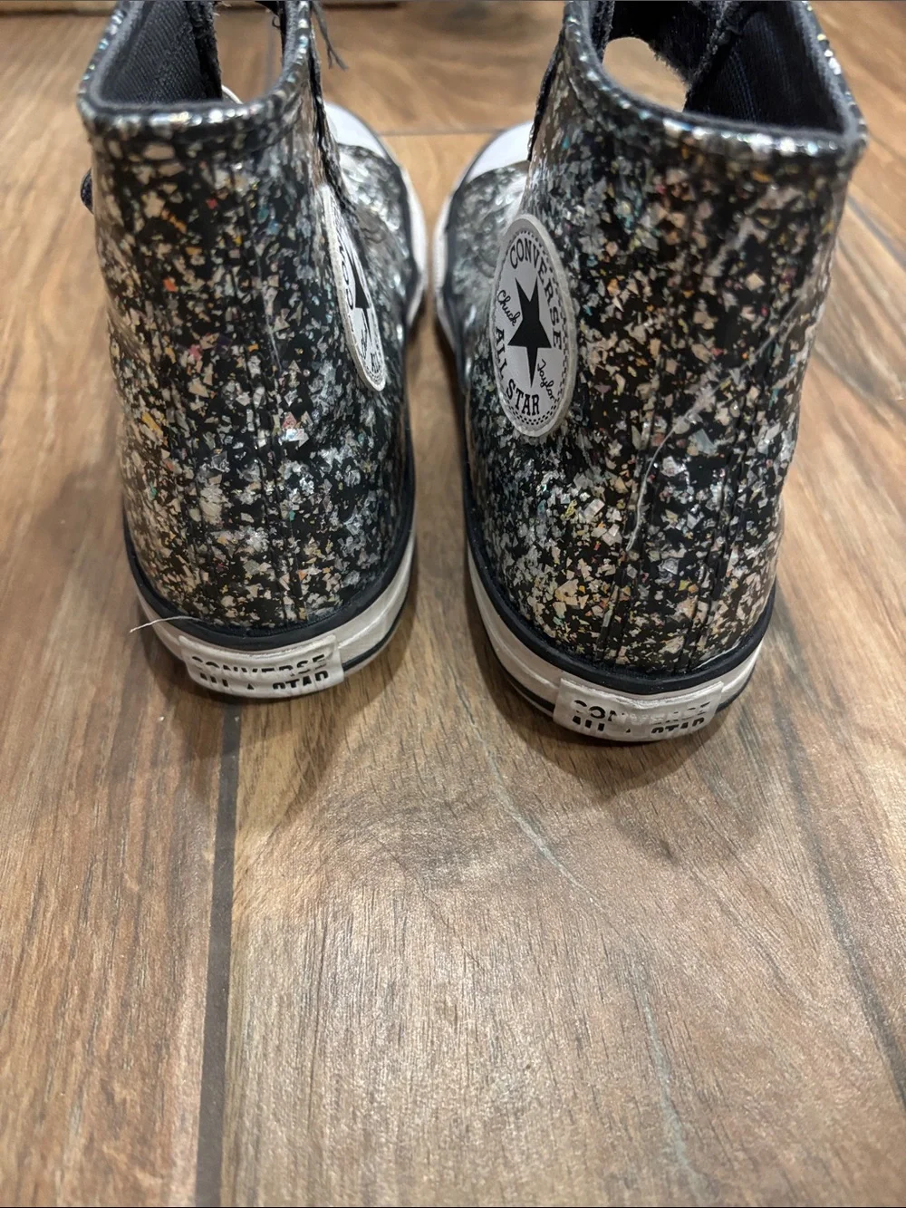 Converse Kids High-Top Glitter Sneaker in Black with Multicolor Sparkle